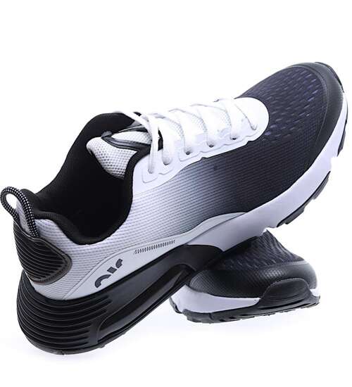 Czarno białe sznurowane męskie buty sportowe /C4-1 15596 T732/