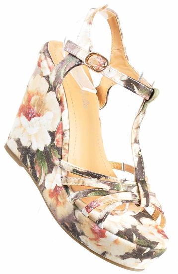 Sandały na koturnie z kwiatowym printem /D9-3 2064 S201/