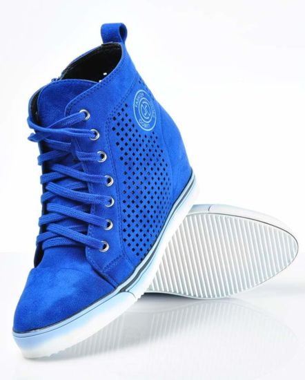 Zamszowe sneakersy z ażurową cholewką LT BLUE /D7-3 3766 S197/