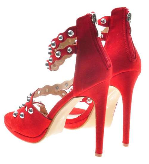 Damskie czerwone sandały na szpilce /D8-2 8076 S199/