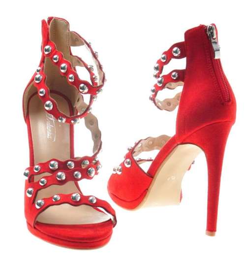 Damskie czerwone sandały na szpilce /D8-2 8076 S199/