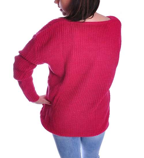 Oversizowy bordowy sweter damski z wzorem /G4-1 UB349 U107/