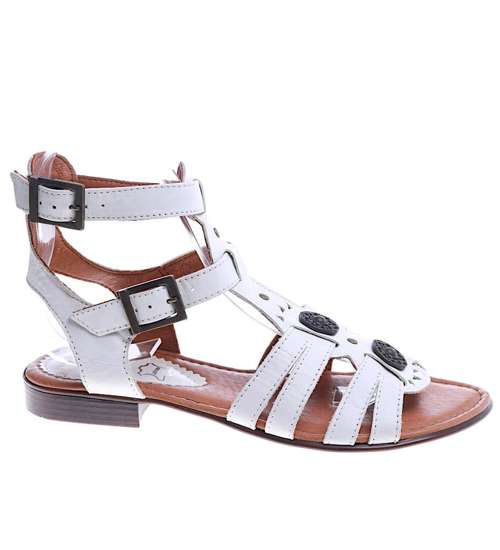 Skórzane białe sandały rzymianki /G9-2 SR136/