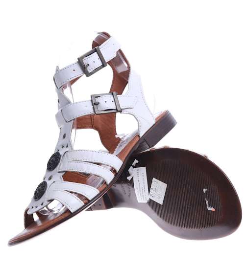 Skórzane białe sandały rzymianki /G9-2 SR136/