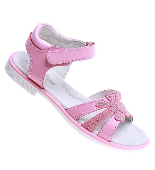 Różowe sandały dziewczęce na rzepy /A1-2 16043  T186/