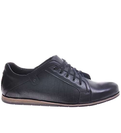 Sznurowane męskie buty skórzale Czarne /644 D123/