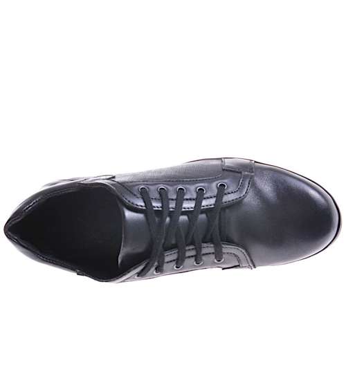 Sznurowane męskie buty skórzale Czarne /644 D123/