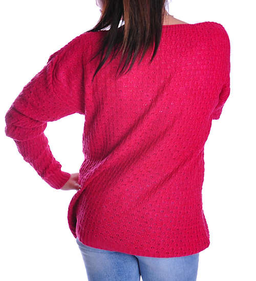 Oversizowy sweter damski Fuksja /B4-1 UB359 U107/