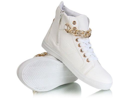 Płaskie białe sneakersy z łańcuchem /E8-3 W209 Sel10x5/