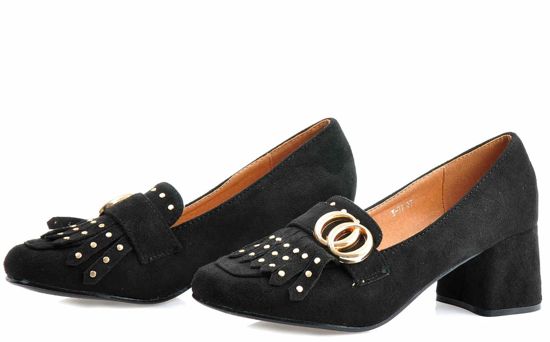 Czarne pantofle damskie na obcasie /E10-2 1712 S187/