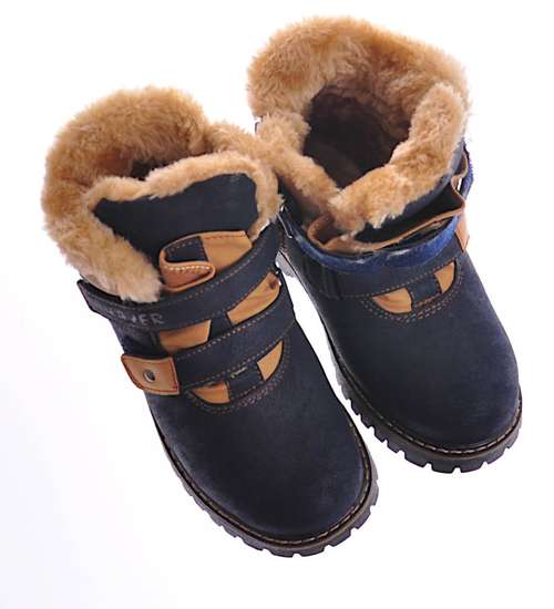 Ocieplane chłopięce buty na zimę Granatowe /F7-3 10393 S498/