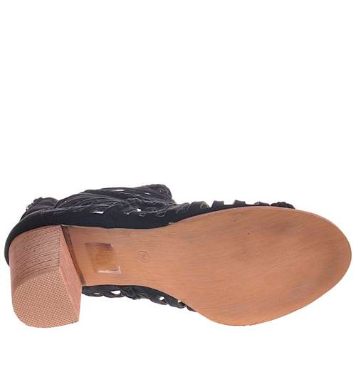 Czarne zamszowe sandały na słupku /D8-2 11625 T293/