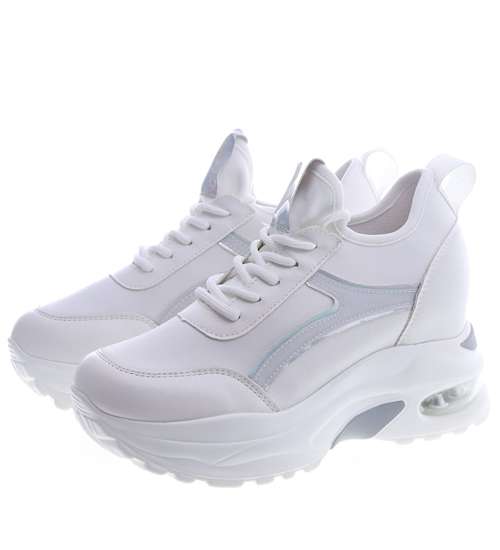 Białe trampki sneakersy na niskim koturnie /G1-2 13191 T804/
