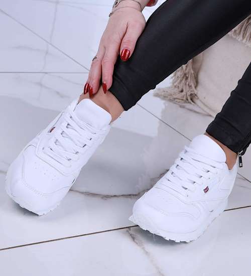 Białe damskie sneakersy trampki sznurowane /C3-1 14775 T372/