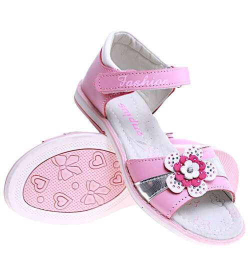 Różowe sandały dziewczęce z kwiatkiem /C3-2 16014 T186/