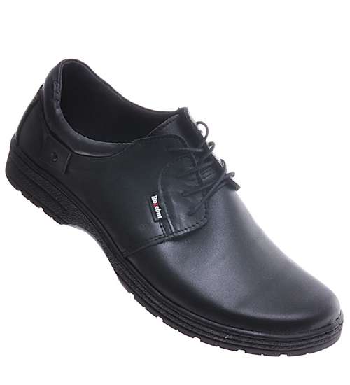 Czarne sznurowane buty męskie z naturalnej skóry /G10-3 10941 S112/