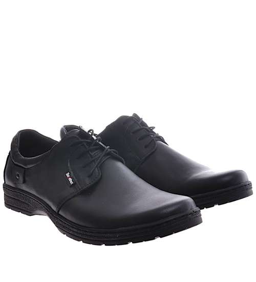 Czarne sznurowane buty męskie z naturalnej skóry /G10-3 10941 S112/