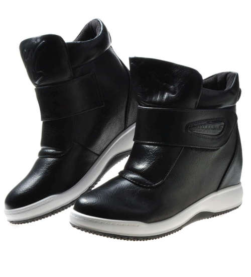 Czarne trampki sneakersy na niskim koturnie /G8-3 6717 S451/