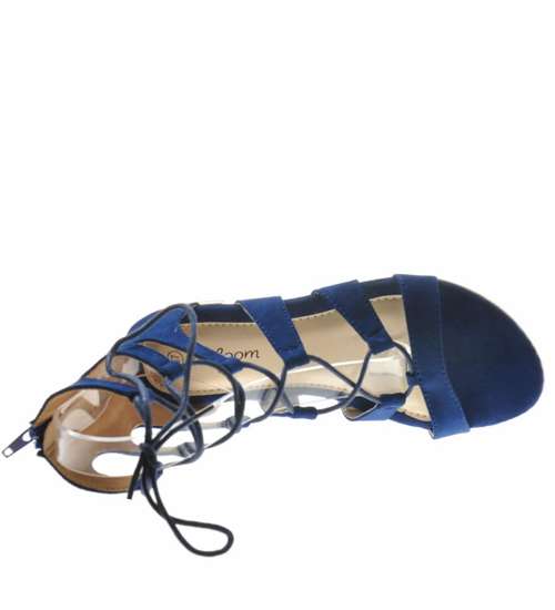 Zamszowe sandały gladiatorki Granatowe /E7-3 8495 S102/