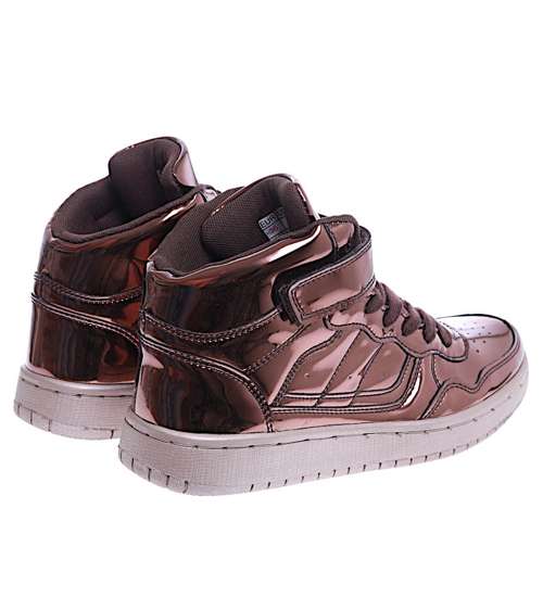 Wiązane brązowe sneakersy z wysoką cholewką /G5-3 14720 T282/
