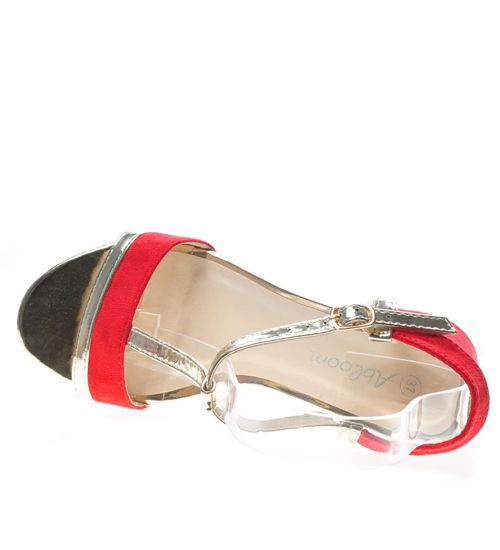 Zamszowe czerwone sandały na niskim obcasie /X3-5 4841 S274/