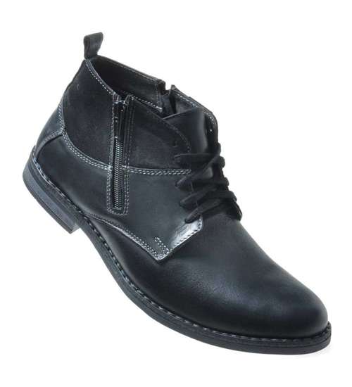 Ocieplane męskie buty sztyblety ze skóry naturalnej Czarne /220 228 R147/