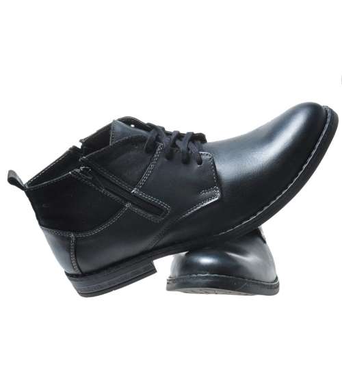 Ocieplane męskie buty sztyblety ze skóry naturalnej Czarne /220 228 R147/