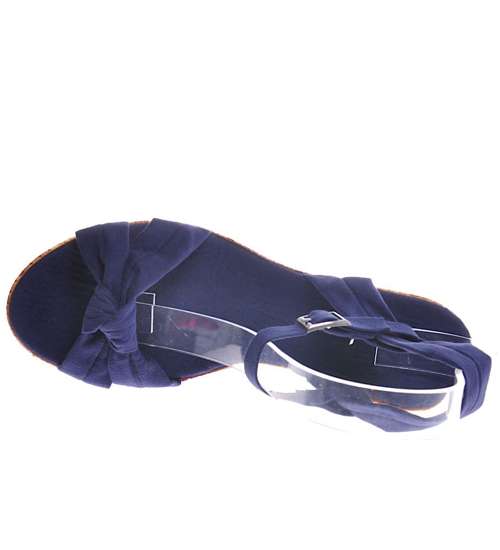 Granatowe sandały damskie na koturnie /G12-1 11690 T271/