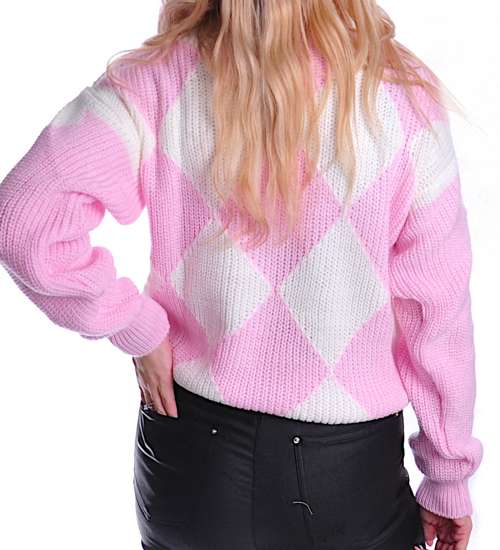 Gruby różowo biały sweter damski /A6-1 UB437 U1391/