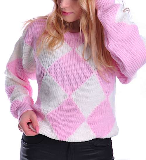 Gruby różowo biały sweter damski /A6-1 UB437 U1391/