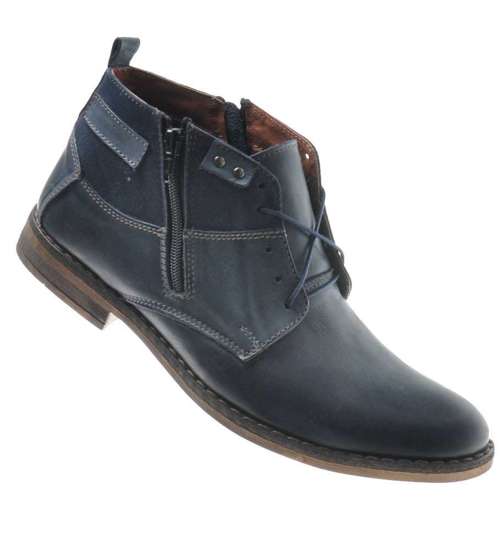 Wyprzedaż- Skórzane męskie buty zimowe Granatowe /D3-2 7694 R724/