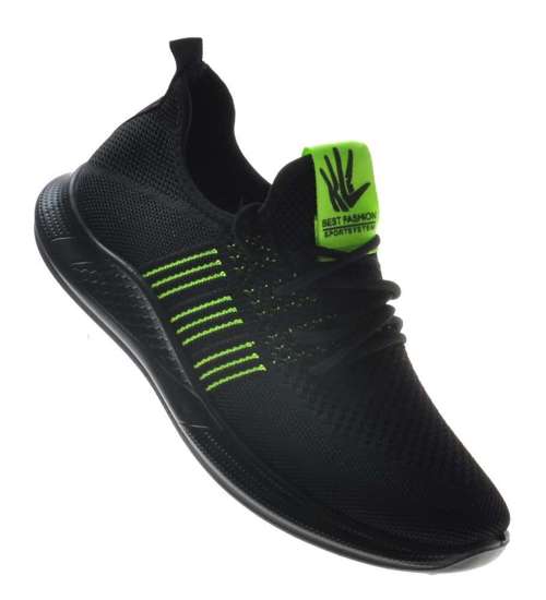 Czarne sportowe buty z zielonymi dodatkami /D3-2 9079 S311/