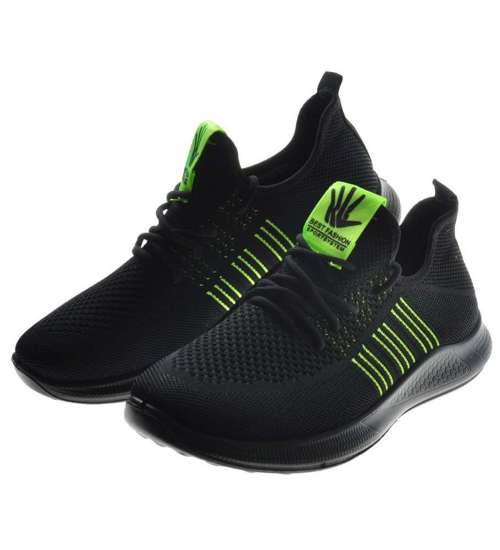 Czarne sportowe buty z zielonymi dodatkami /D3-2 9079 S311/