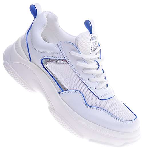 Sznurowane białe damskie buty sportowe /G8-3 11283 T297/