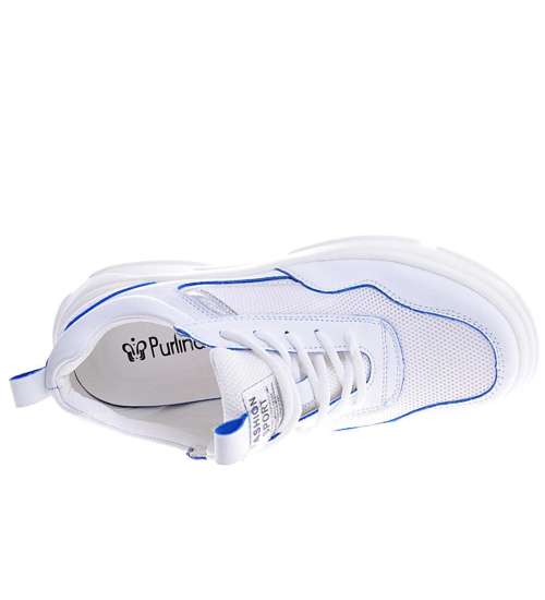 Sznurowane białe damskie buty sportowe /G8-3 11283 T297/