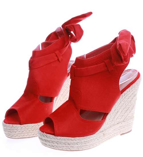 Czerwone sandały espadryle na koturnie /E6-1 14119 T275/