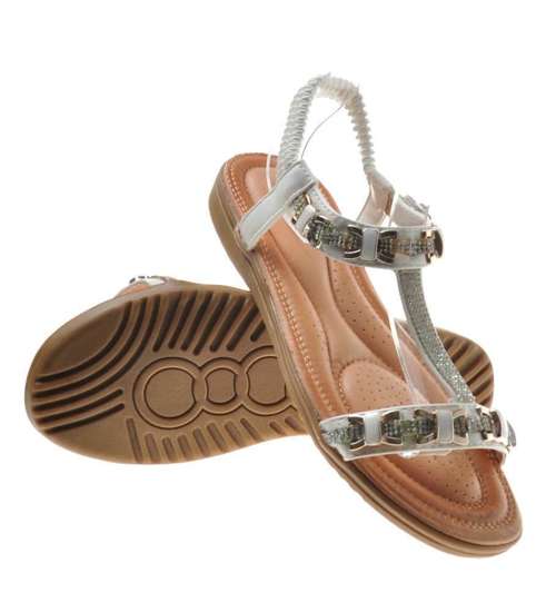 Złote sandały damskie z cekinami /G4-3 8521 S290/