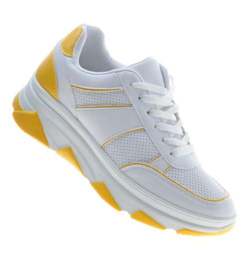Sportowe białe buty z żółtymi wstawkami /C4-3 9770 S294/