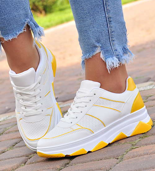 Sportowe białe buty z żółtymi wstawkami /C4-3 9770 S294/