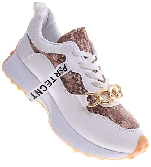 Białe buty sportowe z łańcuchem /E8-1 11226 T426/