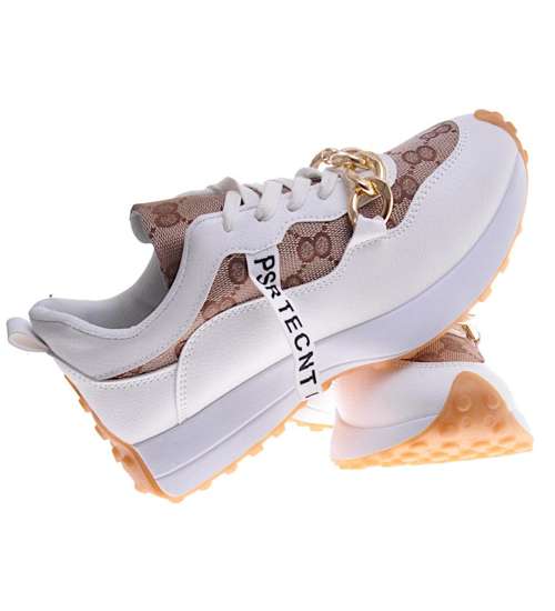 Białe buty sportowe z łańcuchem /E8-1 11226 T426/