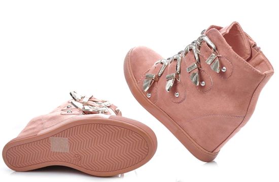 Różowe sneakersy na koturnie z klamerkami /G11-2 1451 S361/