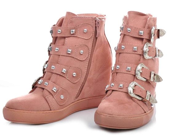 Różowe sneakersy na koturnie z klamerkami /G11-2 1451 S361/
