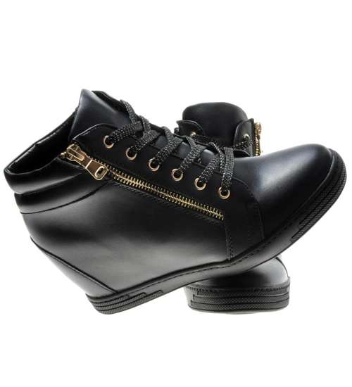 Modne trampki sneakersy na ukrytym koturnie Czarne /X4-5 7195 S253/
