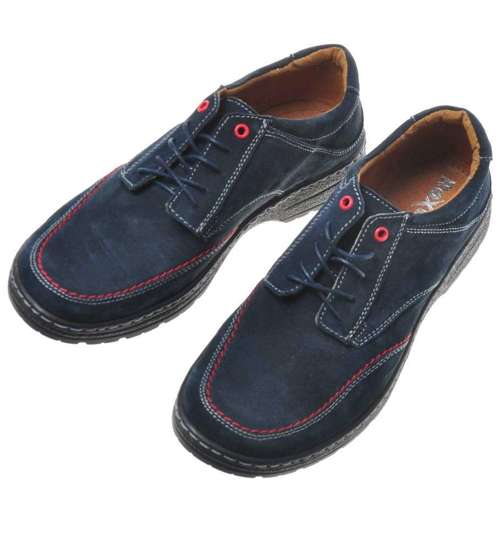 Casualowe buty męskie z naturalnej skóry zamszowej Granatowe /623 542 S116/