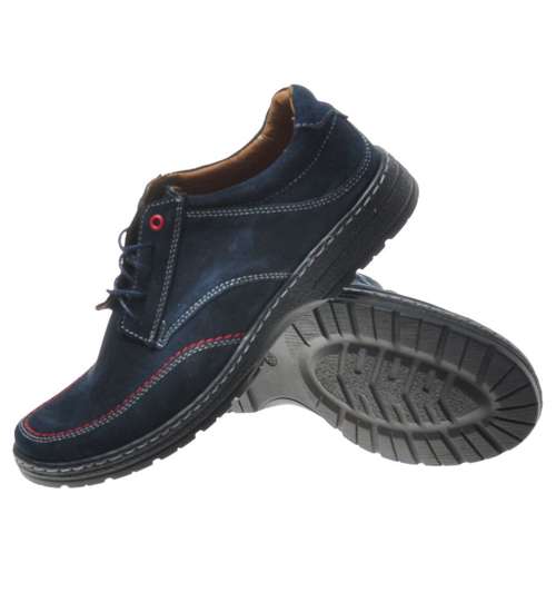 Casualowe buty męskie z naturalnej skóry zamszowej Granatowe /623 542 S116/