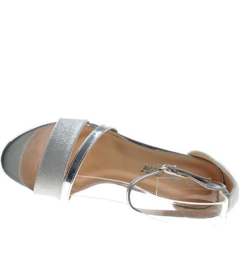 Piękne damskie sandały na obcasie Silver /E8-2 8805 S597/