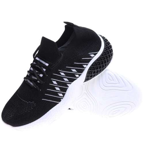 Czarne wsuwane buty sportowe z białymi dodatkami /B5-3 15905 T192/