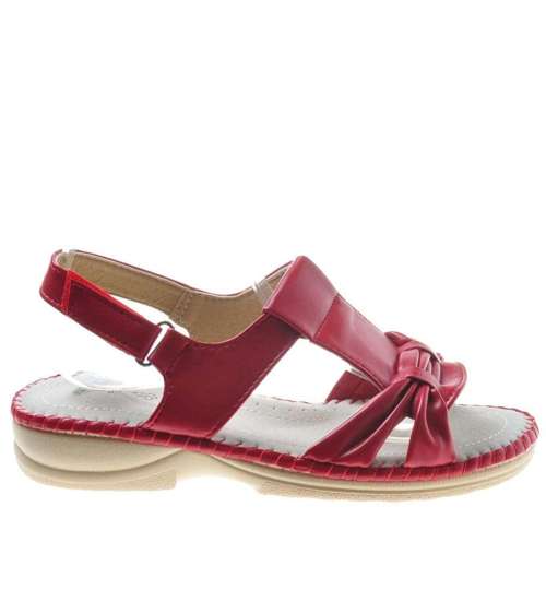 Komfortowe sandały damskie z rzepami Czerwone /B4-2 8212 S204/