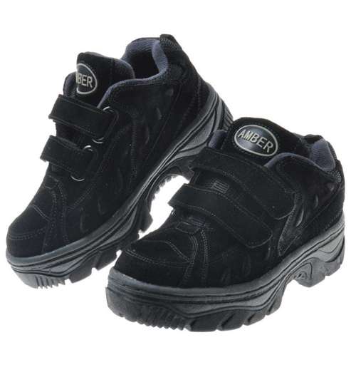 Trekkingowe buty chłopięce z rzepem Czarne /B5-1 9240 S181/
